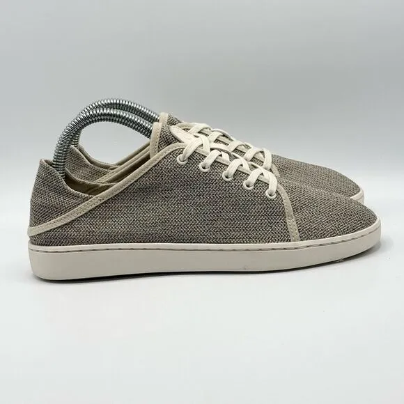 OluKai Pehueali Slip On Lace Up Beige Canvas Print Sneakers - Women’s US 7 / EU
