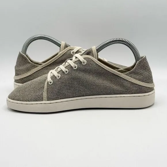 OluKai Pehueali Slip On Lace Up Beige Canvas Print Sneakers - Women’s US 7 / EU