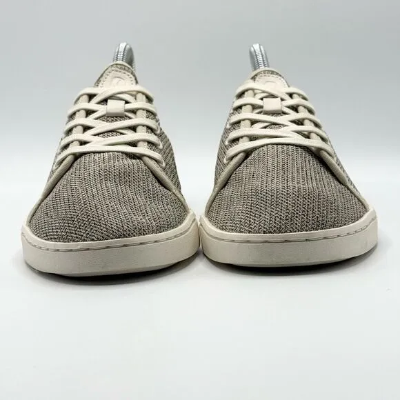 OluKai Pehueali Slip On Lace Up Beige Canvas Print Sneakers - Women’s US 7 / EU