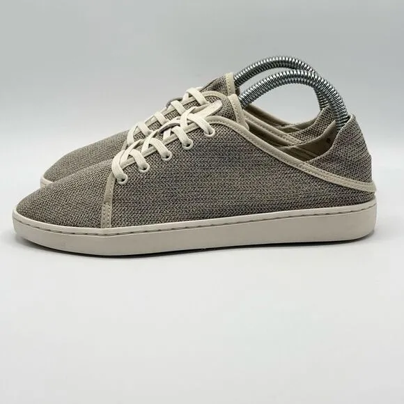 OluKai Pehueali Slip On Lace Up Beige Canvas Print Sneakers - Women’s US 7 / EU