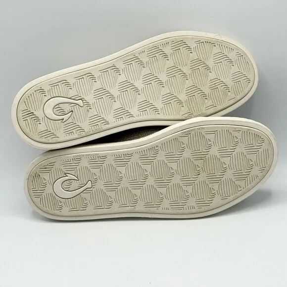 OluKai Pehueali Slip On Lace Up Beige Canvas Print Sneakers - Women’s US 7 / EU