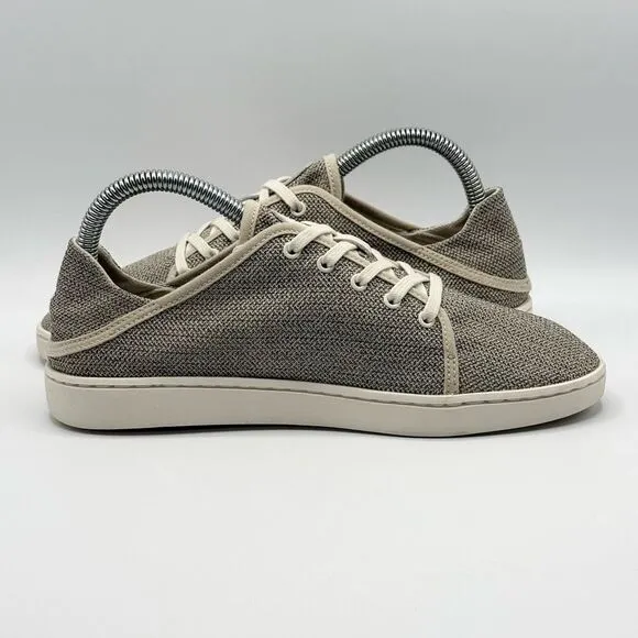 OluKai Pehueali Slip On Lace Up Beige Canvas Print Sneakers - Women’s US 7 / EU