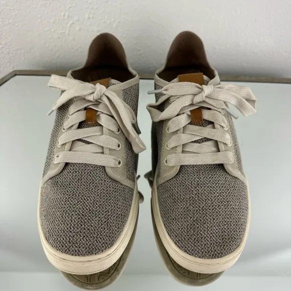 OLUKAI Womens Tapa Grey Pehuea Li Drop In Heel Lace Up Lightweight Sneakers