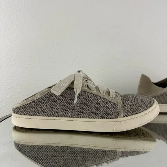 OLUKAI Womens Tapa Grey Pehuea Li Drop In Heel Lace Up Lightweight Sneakers