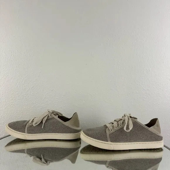 OLUKAI Womens Tapa Grey Pehuea Li Drop In Heel Lace Up Lightweight Sneakers