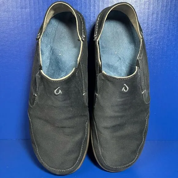 OluKai Mens Nohea Twill Black Slip On Shoes 9