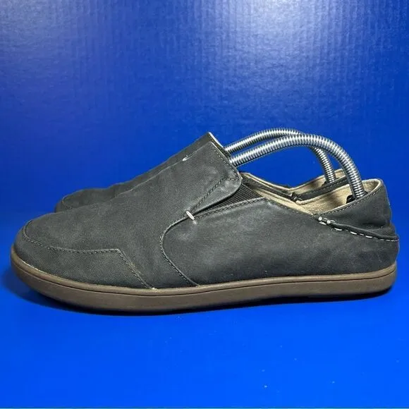OluKai Mens Nohea Twill Black Slip On Shoes 9