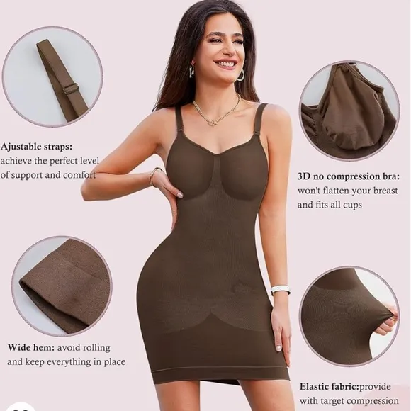 One Piece Tummy Control Shapewear Full Slip With Adjustable Spaghetti St…