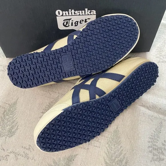 Onitsuka Tiger Mexico 66 Slip On Fabric Flat Sneakers Natural/Navy