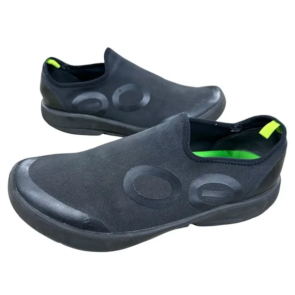 OOfos Mens Size 12 OOmg Eezee Low Recovery Sport Black canvas comfort Slip On