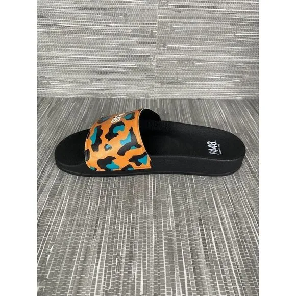 P448 Women's Sandal Slides Super Water Resistant‎ Leopard Orange Blue Size 5