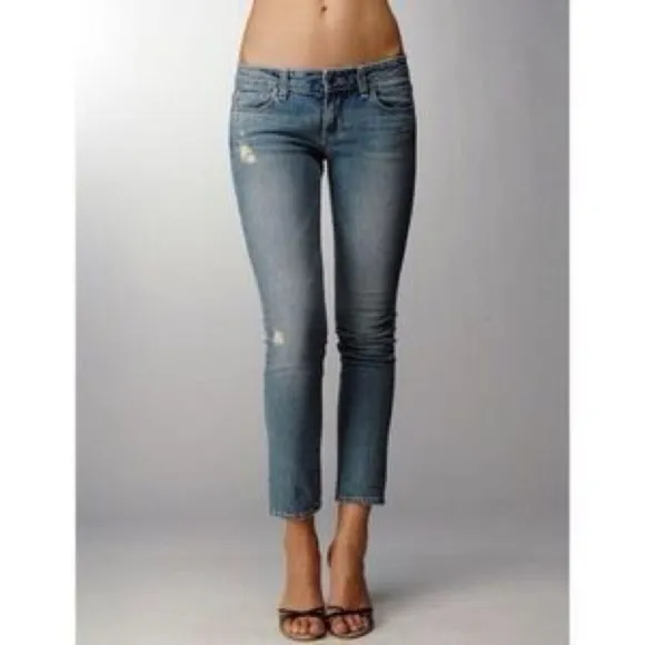 PAIGE Roxbury Low Waist Distressed Jeans Size 24 Light Wash Denim Made in USA