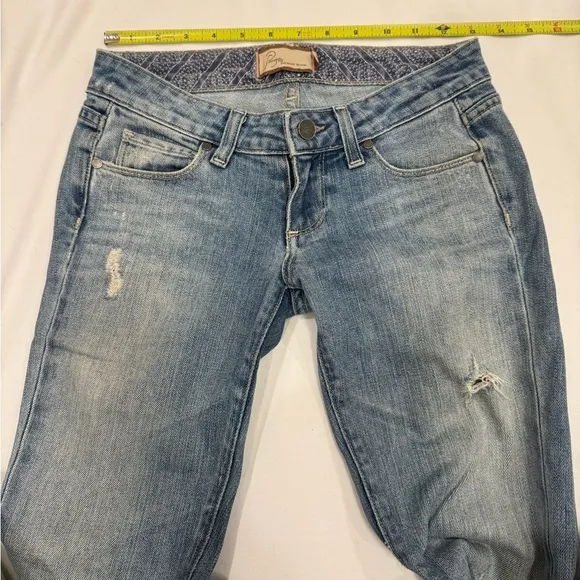 PAIGE Roxbury Low Waist Distressed Jeans Size 24 Light Wash Denim Made in USA