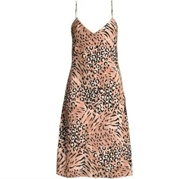 PAIGE Womens Dress XS Cicely Silk Faded Leopard Animal Print Slip Edgy Chic