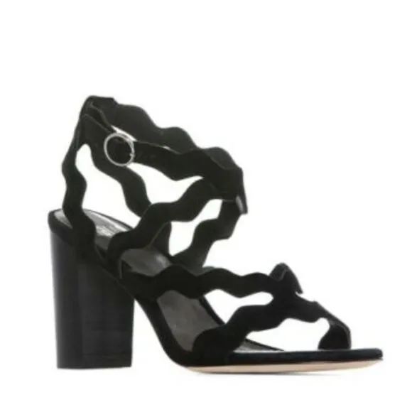 PAIGE Sage Scalloped Black Suede High Heels SZ 6