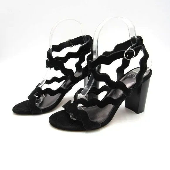 PAIGE Sage Scalloped Black Suede High Heels SZ 6