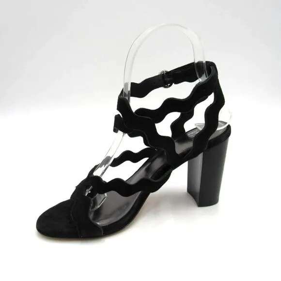 PAIGE Sage Scalloped Black Suede High Heels SZ 6