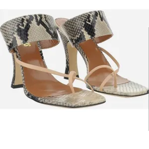 PARIS TEXAS Stone Gray Snake Print High Heel Slides 36 1/2