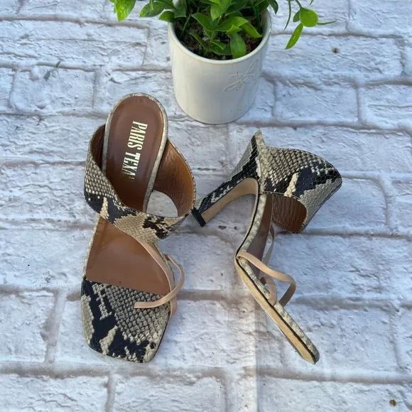 PARIS TEXAS Stone Gray Snake Print High Heel Slides 36 1/2