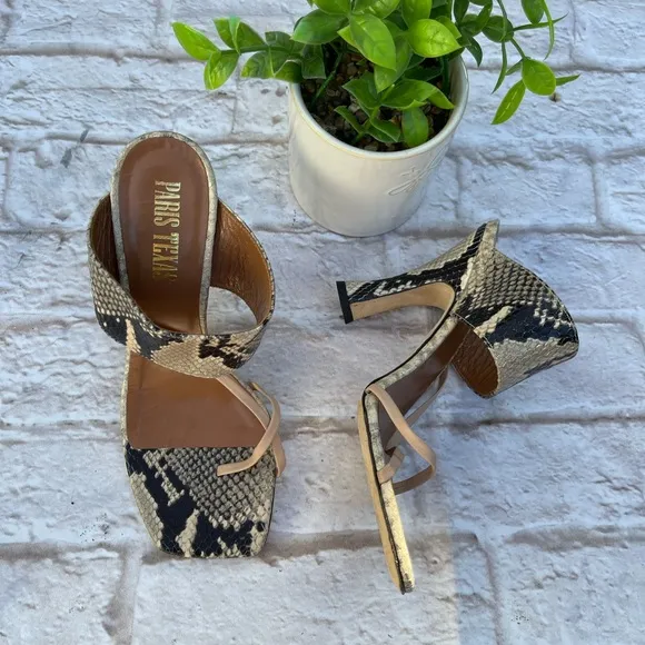 PARIS TEXAS Stone Gray Snake Print High Heel Slides 36 1/2