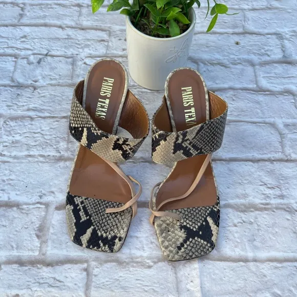 PARIS TEXAS Stone Gray Snake Print High Heel Slides 36 1/2