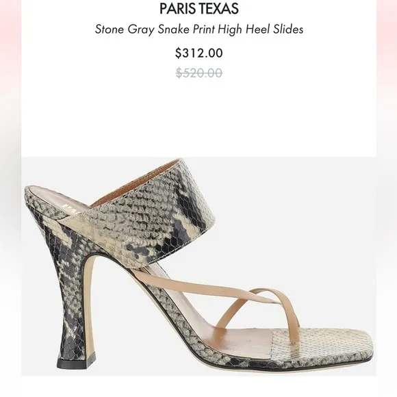 PARIS TEXAS Stone Gray Snake Print High Heel Slides 36 1/2