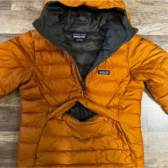 Patagonia Down sweater hoodie Pullover orange rust excellent cond men’s small