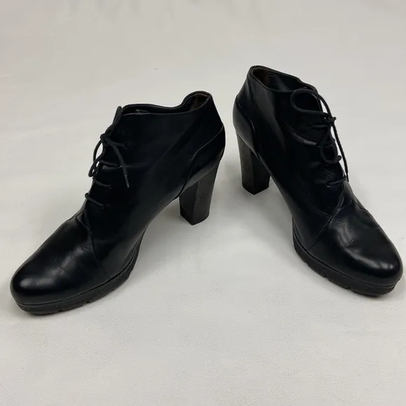 paul green black leather heeled oxfords booties Size 8 Quite Luxury