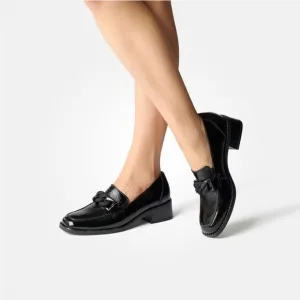 Paul Green Black Patent Leather Block Heel Chain Link Loafers Sz
