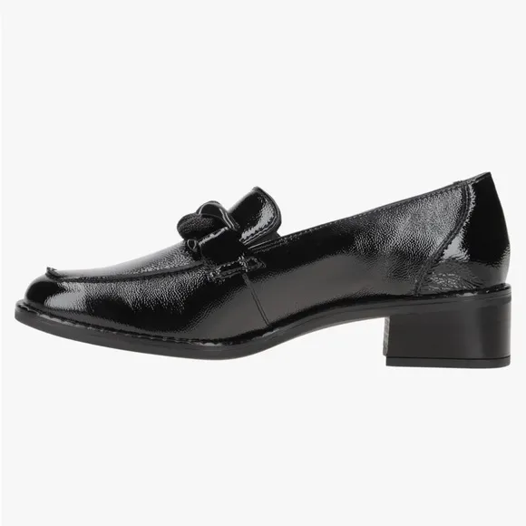 Paul Green Black Patent Leather Block Heel Chain Link Loafers Sz