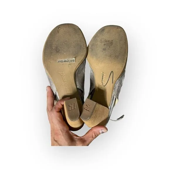 Paul Green Silver Peep Toe Leather Heels - (5.5) 8 US