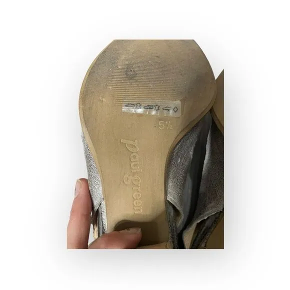Paul Green Silver Peep Toe Leather Heels - (5.5) 8 US
