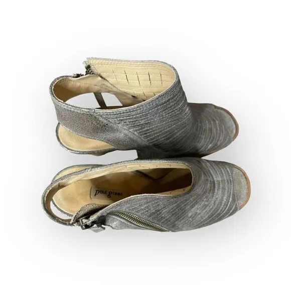 Paul Green Silver Peep Toe Leather Heels - (5.5) 8 US