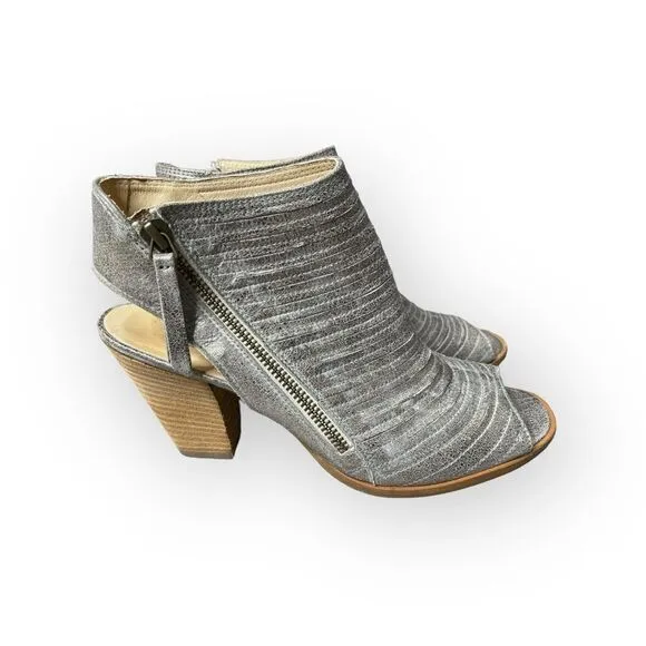 Paul Green Silver Peep Toe Leather Heels - (5.5) 8 US