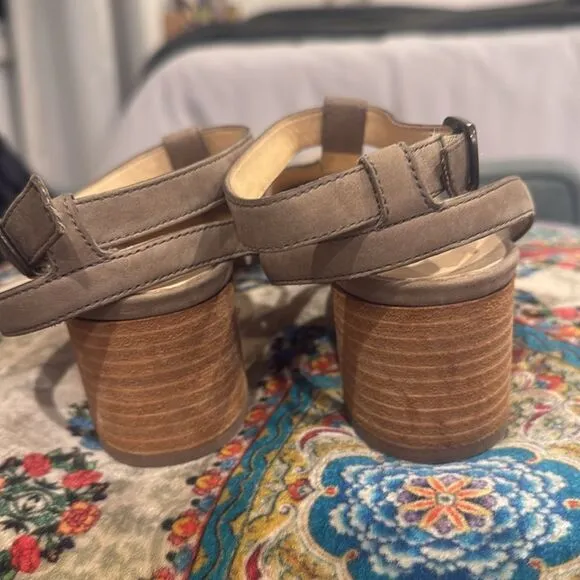 PAUL GREEN truffle Maggie T-Strap block heel almond toe heels