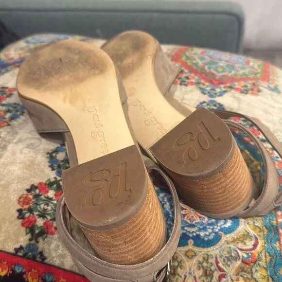 PAUL GREEN truffle Maggie T-Strap block heel almond toe heels