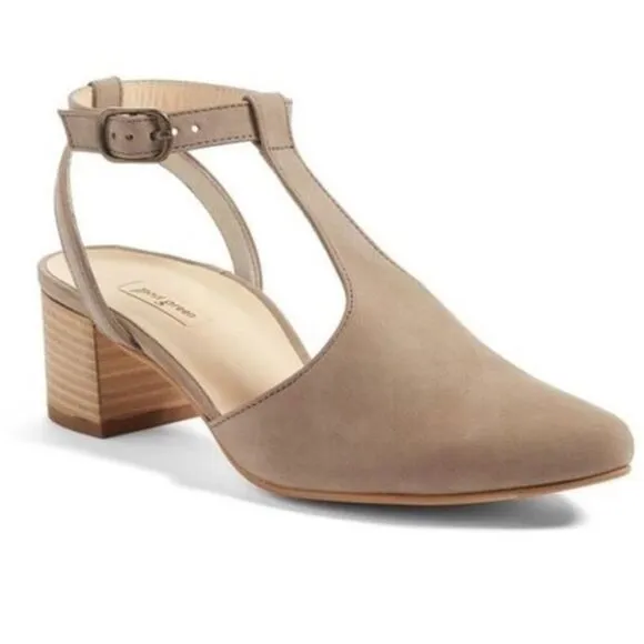 PAUL GREEN truffle Maggie T-Strap block heel almond toe heels