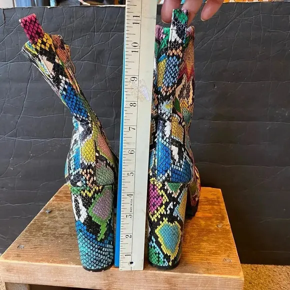 Pazzle Natalie Multicolor Snake Print High Heels Open Toe Boots Women Size 8.5