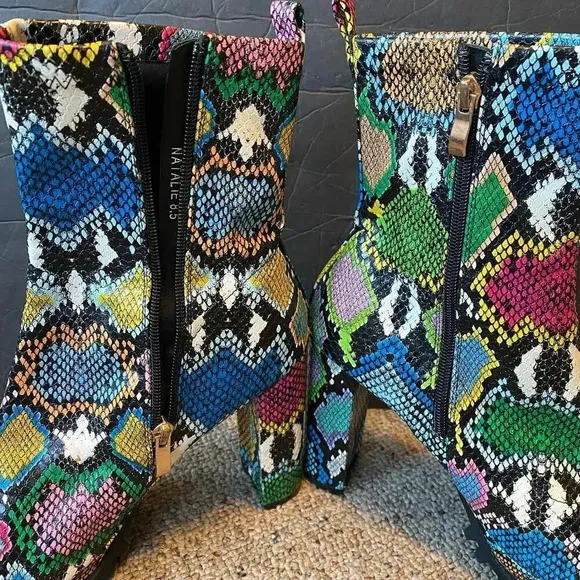Pazzle Natalie Multicolor Snake Print High Heels Open Toe Boots Women Size 8.5