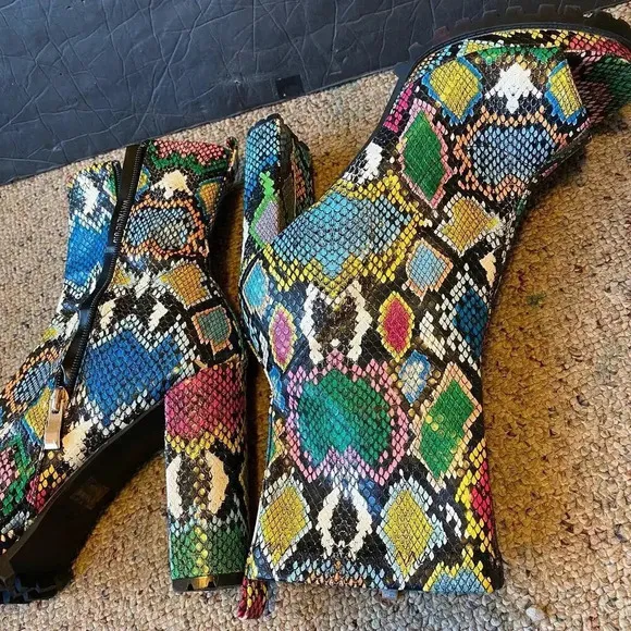 Pazzle Natalie Multicolor Snake Print High Heels Open Toe Boots Women Size 8.5