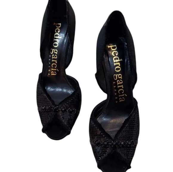 Pedro Garcia Black Sequin Open Toe Heels Size 8
