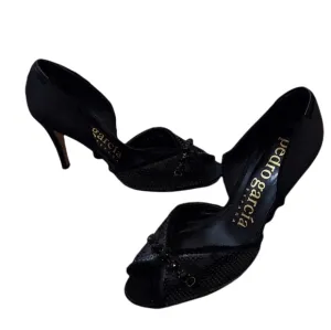 Pedro Garcia Black Sequin Open Toe Heels Size 8