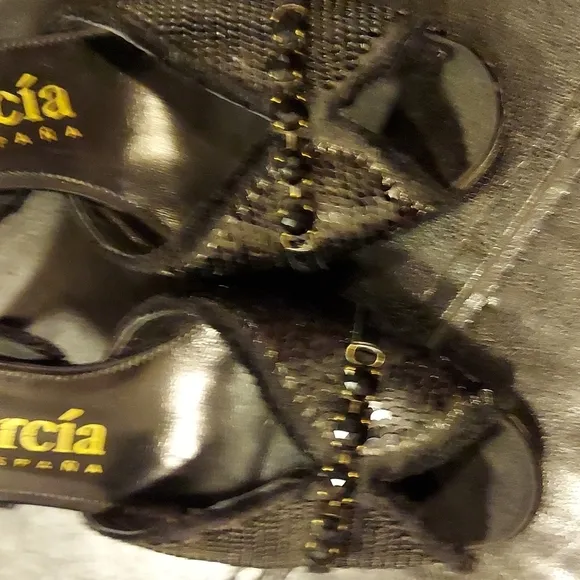 Pedro Garcia Black Sequin Open Toe Heels Size 8