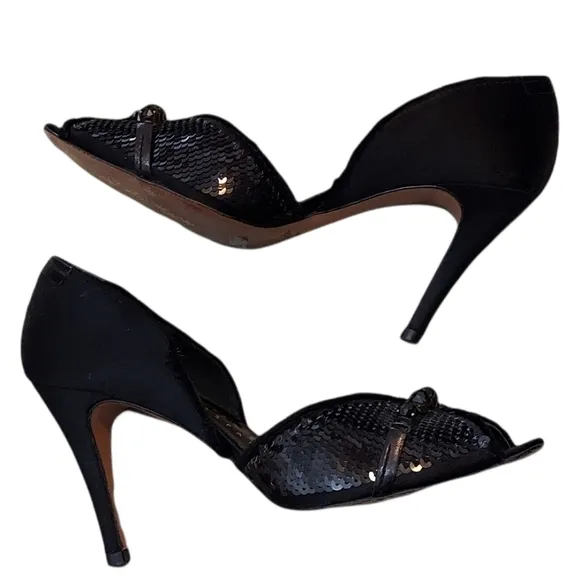Pedro Garcia Black Sequin Open Toe Heels Size 8