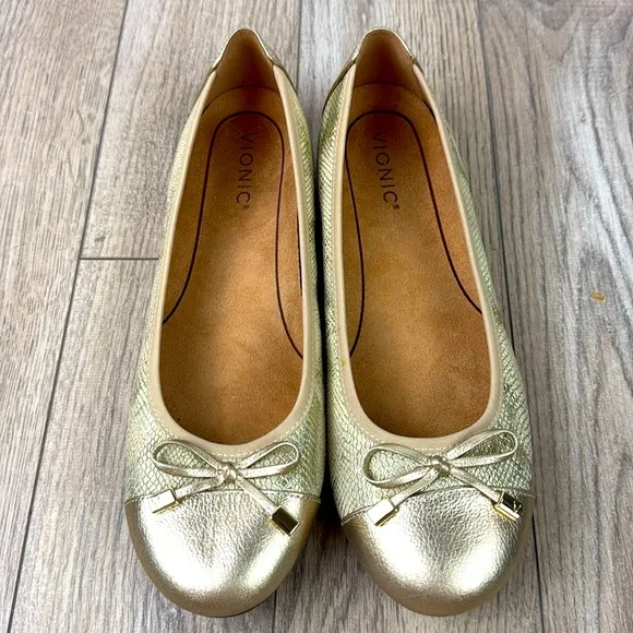 Perfect Vionic Minna Orthopedic Ballet Flat Shoes Comfort Supportive Gold 10
