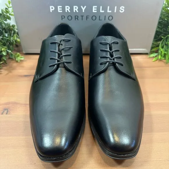 Perry Ellis Portfolio Black Leather Oxfords Shoes Size 8