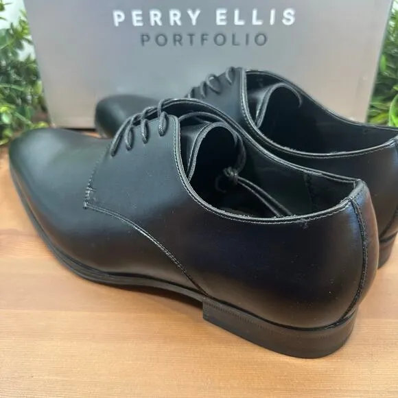 Perry Ellis Portfolio Black Leather Oxfords Shoes Size 8
