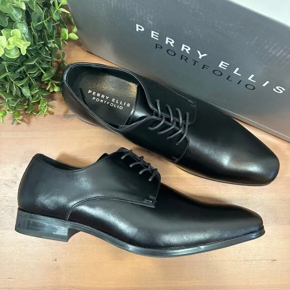 Perry Ellis Portfolio Black Leather Oxfords Shoes Size 8