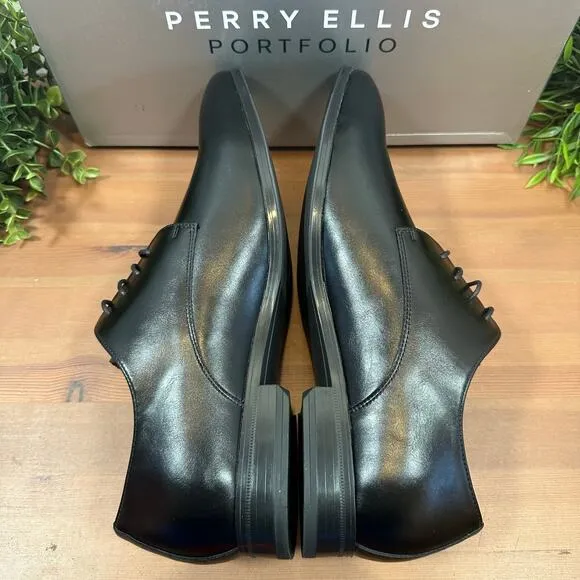 Perry Ellis Portfolio Black Leather Oxfords Shoes Size 8