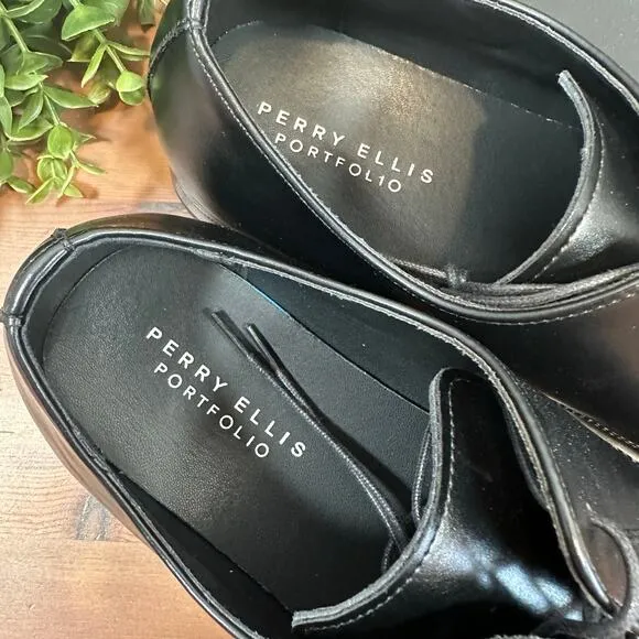 Perry Ellis Portfolio Black Leather Oxfords Shoes Size 8